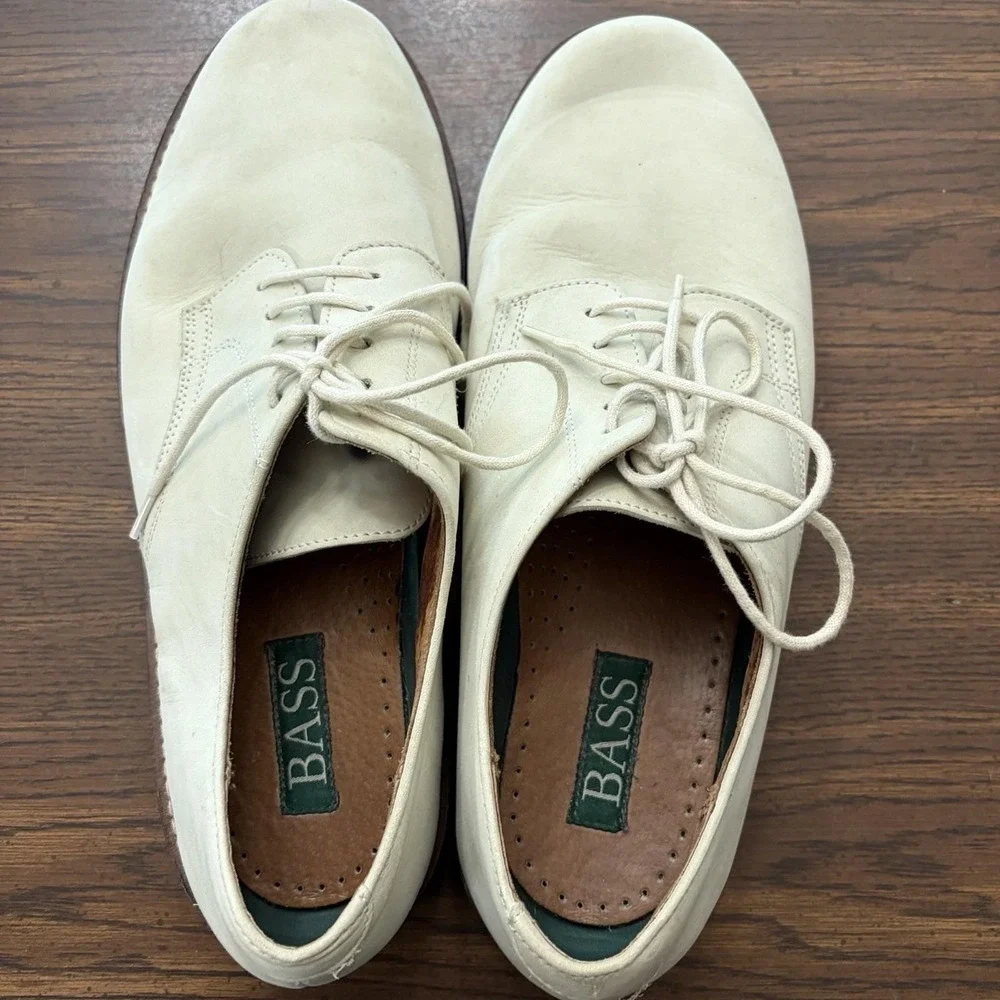 Bass Middlebury Leather Oxford Shoes Men's 10.5 Cream Tan Lace Up Dress Casual